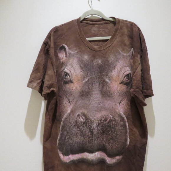 THE MOUNTAIN Hippo Print Distressed Tie Dye T-Shirt in Brown Hippie Y2K Boho XL - Picture 3 of 14
